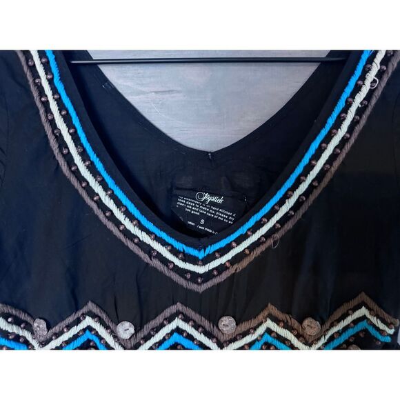 Johnny Was Joystick Embroidered Handmade Dress Women's Size Medium Black‎ - Picture 5 of 8